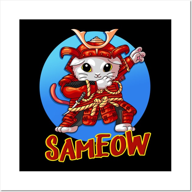 Dabbing Cat Samurai Funny Cats Motif Wall Art by Foxxy Merch